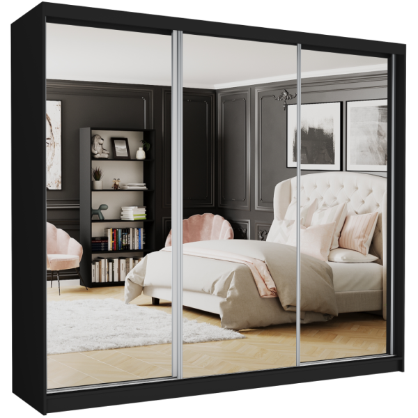 Szafa przesuwna 250 cm z 3 lustrami FRAMIRE Norvio V czarny 963976