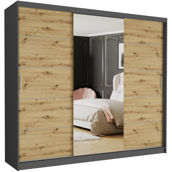 Szafa przesuwna 250 cm z lustrem szprosy FRAMIRE Norvio I antracyt artisan 963974