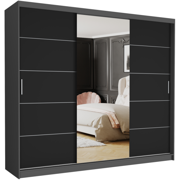 Szafa przesuwna 250 cm z lustrem szprosy FRAMIRE Norvio I antracyt czarny 963961