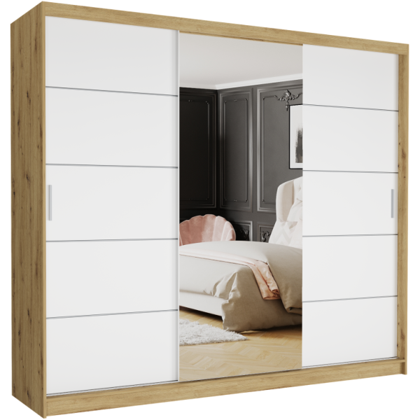 Szafa przesuwna 250 cm z lustrem szprosy FRAMIRE Norvio I artisan biały 963975