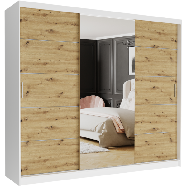 Szafa przesuwna 250 cm z lustrem szprosy FRAMIRE Norvio I biały artisan 963988