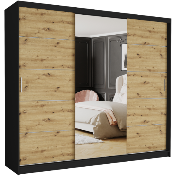 Szafa przesuwna 250 cm z lustrem szprosy FRAMIRE Norvio I czarny artisan 963969