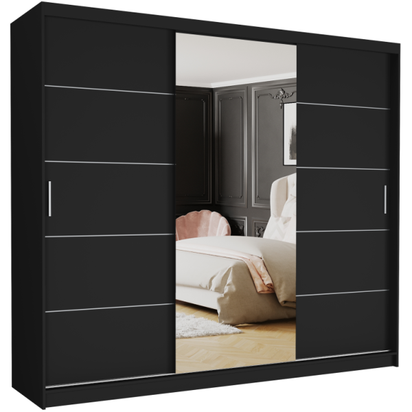 Szafa przesuwna 250 cm z lustrem szprosy FRAMIRE Norvio I czarny czarny 963991