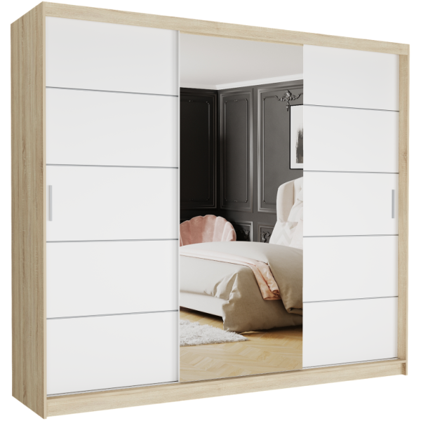 Szafa przesuwna 250 cm z lustrem szprosy FRAMIRE Norvio I sonoma biały 963954