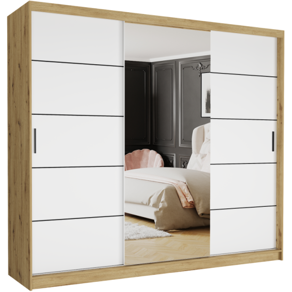 Szafa przesuwna 250 cm z lustrem szprosy FRAMIRE Norvio II artisan biały 963965