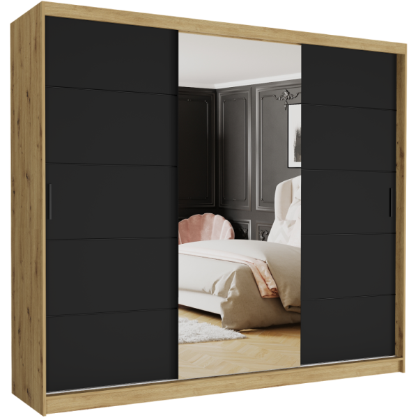 Szafa przesuwna 250 cm z lustrem szprosy FRAMIRE Norvio II artisan czarny 963977