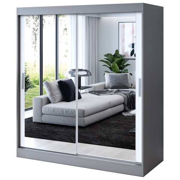 Szafa przesuwna 2x Lustro 180x200 Karl , Antracyt mat / Biały mat 629811
