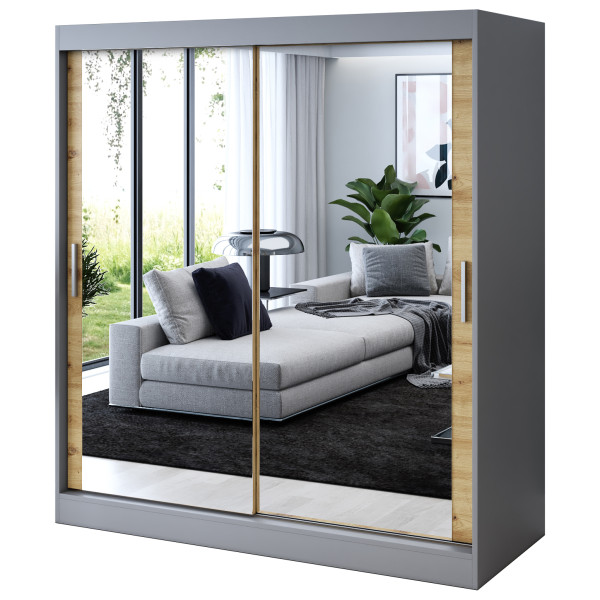 Szafa przesuwna 2x Lustro 180x200 Karl , Antracyt mat / Dąb Artisan 630071