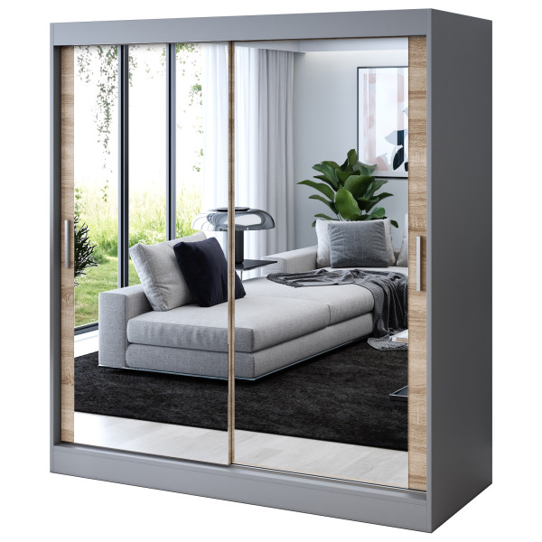Szafa przesuwna 2x Lustro 180x200 Karl , Antracyt mat / Dąb Sonoma 629973