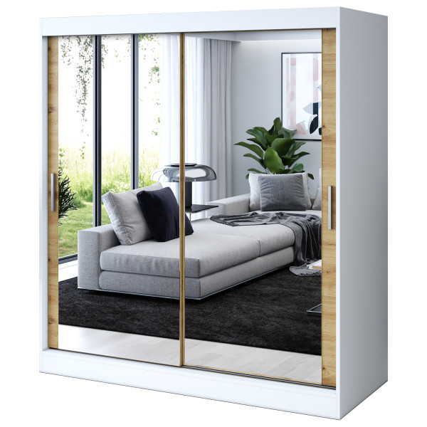 Szafa przesuwna 2x Lustro 180x200 Karl , Biały mat / Dąb Artisan 629928