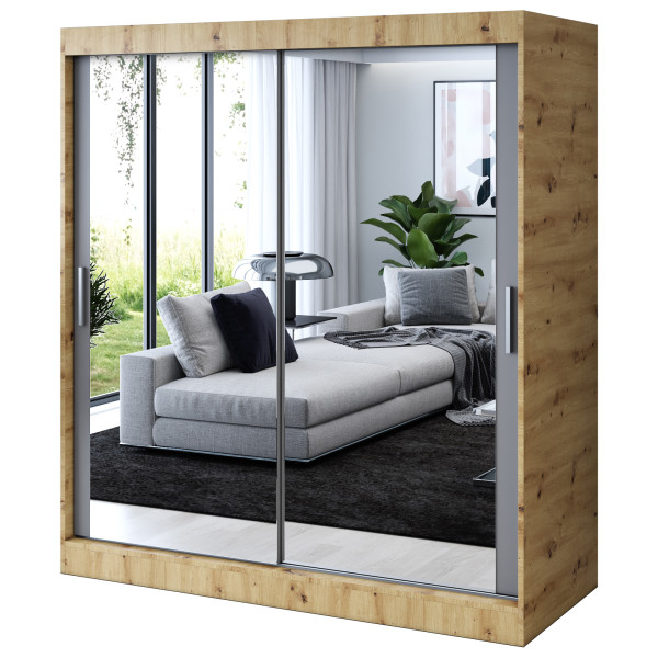 Szafa przesuwna 2x Lustro 180x200 Karl , Dąb Artisan / Antracyt mat 630094