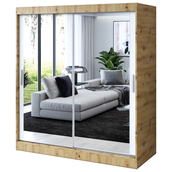 Szafa przesuwna 2x Lustro 180x200 Karl , Dąb Artisan/ Biały mat 629798