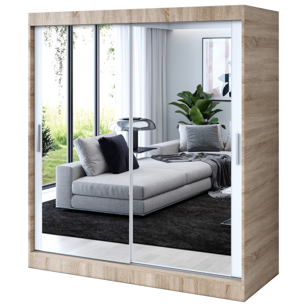 Szafa przesuwna 2x Lustro 180x200 Karl , Dąb Sonoma / Biały mat 629902