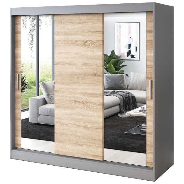 Szafa przesuwna 2x Lustro 200x200 Sofia , Antracyt mat / Dąb Sonoma 630047