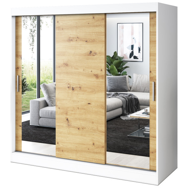 Szafa przesuwna 2x Lustro 200x200 Sofia , Biały mat / Dąb Artisan 629747