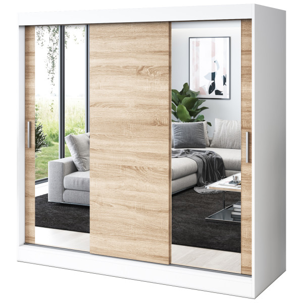 Szafa przesuwna 2x Lustro 200x200 Sofia , Biały mat / Dąb Sonoma 629992