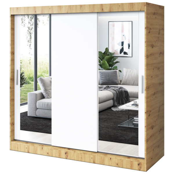 Szafa przesuwna 2x Lustro 200x200 Sofia , Dąb Artisan / Biały mat 629805