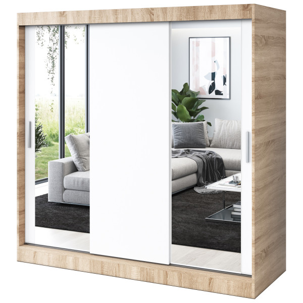 Szafa przesuwna 2x Lustro 200x200 Sofia , Dąb Sonoma / Biały mat 629789