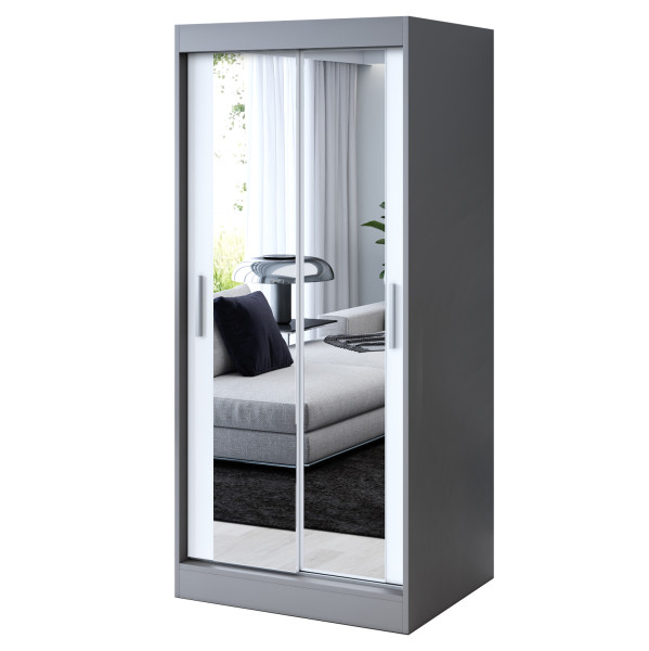 Szafa przesuwna 2x Lustro 90x200 Karl , Antracyt mat / Biały mat 630169