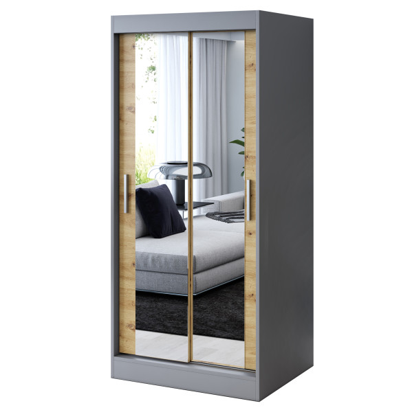 Szafa przesuwna 2x Lustro 90x200 Karl , Antracyt mat / Dąb Artisan 629749