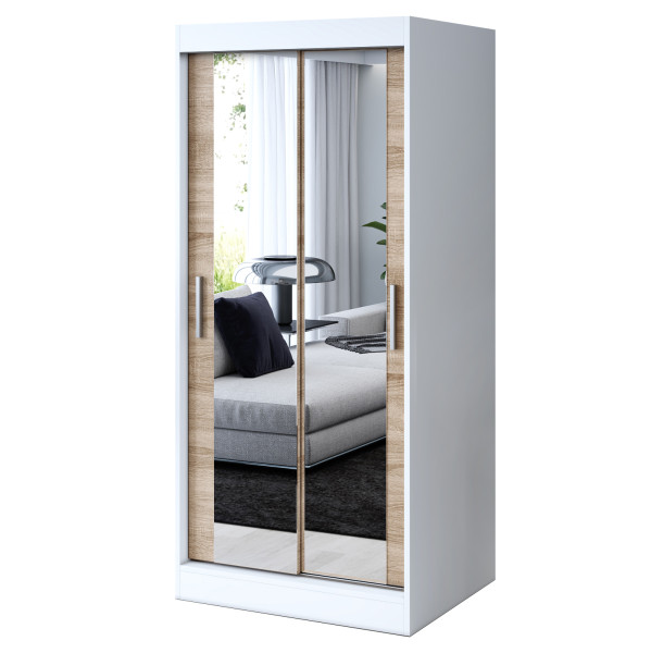 Szafa przesuwna 2x Lustro 90x200 Karl , Biały mat / Dąb Sonoma 630042