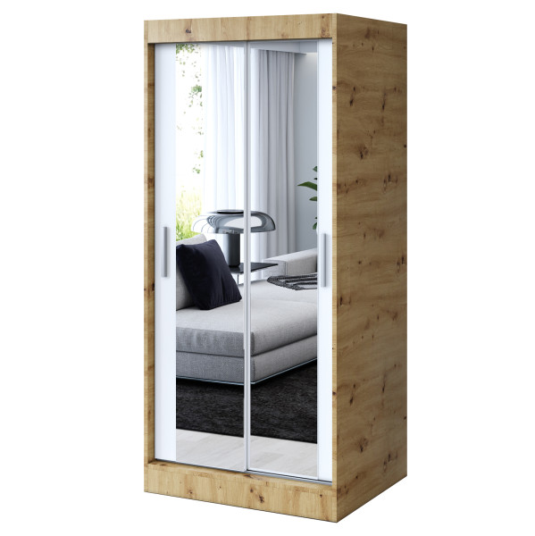 Szafa przesuwna 2x Lustro 90x200 Karl , Dąb Artisan / Biały mat 629897