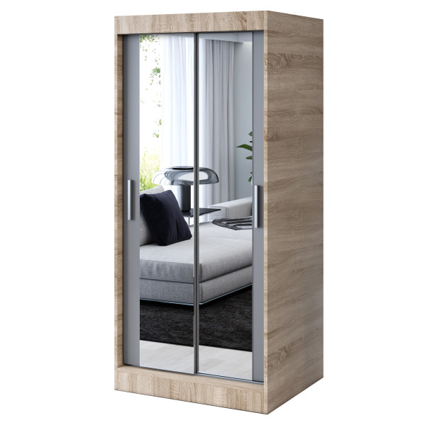 Szafa przesuwna 2x Lustro 90x200 Karl , Dąb Sonoma / Antracyt mat 629768