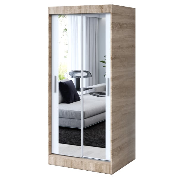 Szafa przesuwna 2x Lustro 90x200 Karl , Dąb Sonoma / Biały Mat 629806