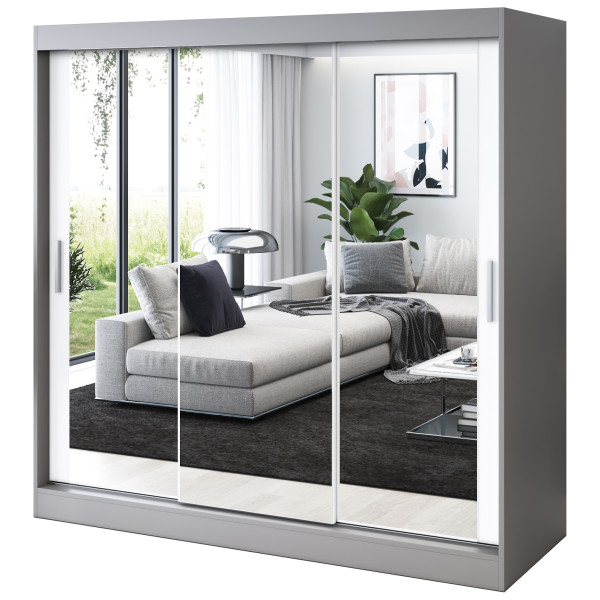 Szafa przesuwna 3x Lustro 200x200 Karl, Antracyt mat / Biały mat 629869