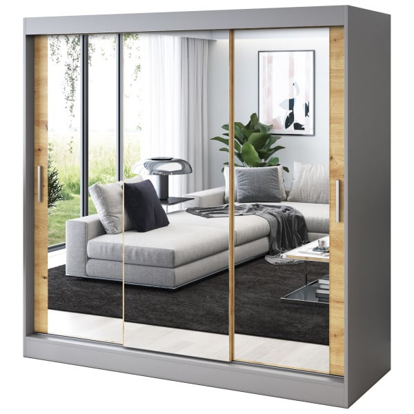 Szafa przesuwna 3x Lustro 200x200 Karl, Antracyt mat / Dąb Artisan 630114