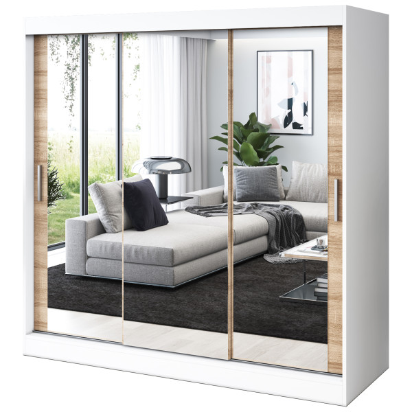 Szafa przesuwna 3x Lustro 200x200 Karl, Biały mat / Dąb Sonoma 629868