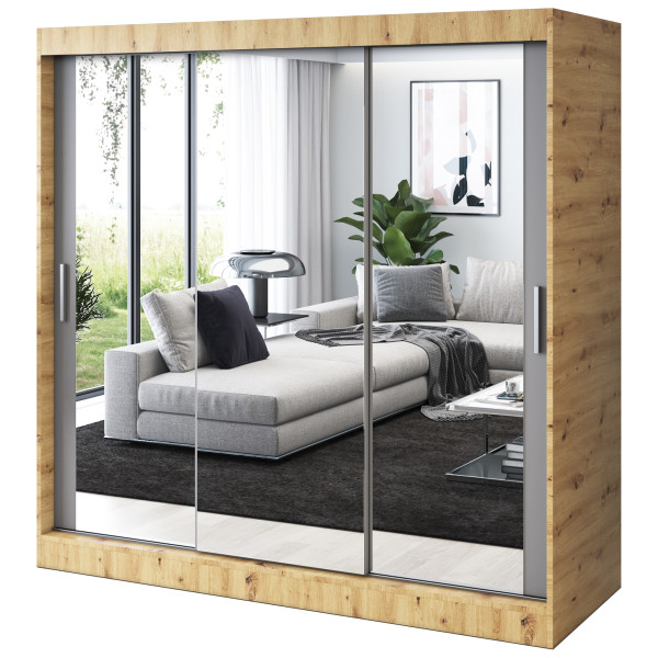 Szafa przesuwna 3x Lustro 200x200 Karl, Dąb Artisan / Antracyt mat 629733