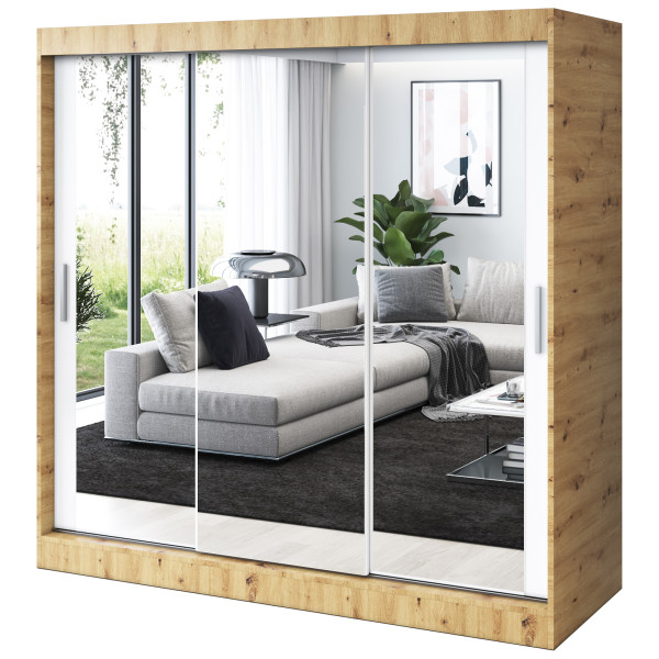Szafa przesuwna 3x Lustro 200x200 Karl, Dąb Artisan / Biały mat 629899