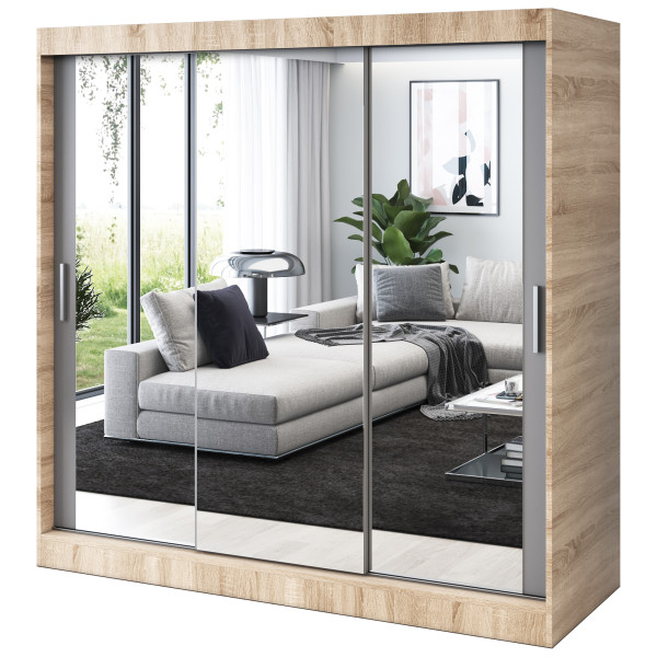 Szafa przesuwna 3x Lustro 200x200 Karl, Dąb Sonoma / Antracyt mat 629734