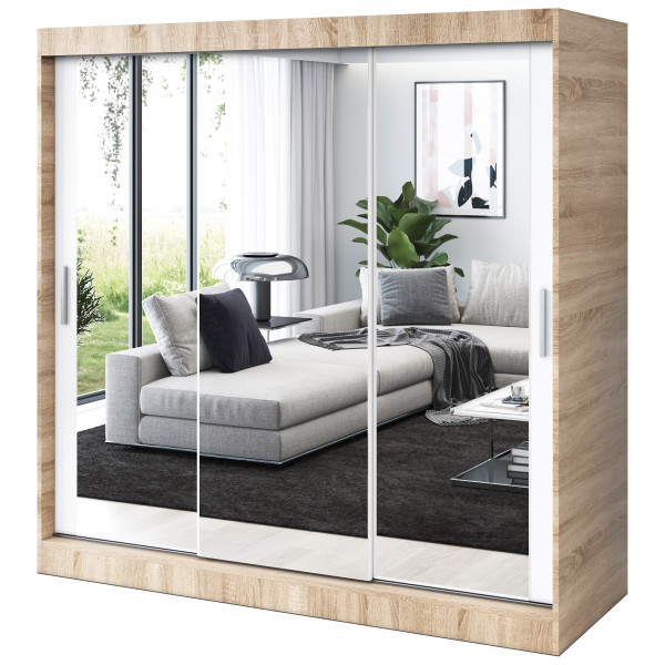 Szafa przesuwna 3x Lustro 200x200 Karl, Dąb Sonoma / Biały mat 629946